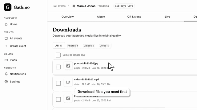 Gathmo dashboard preview for Data retention and deletion