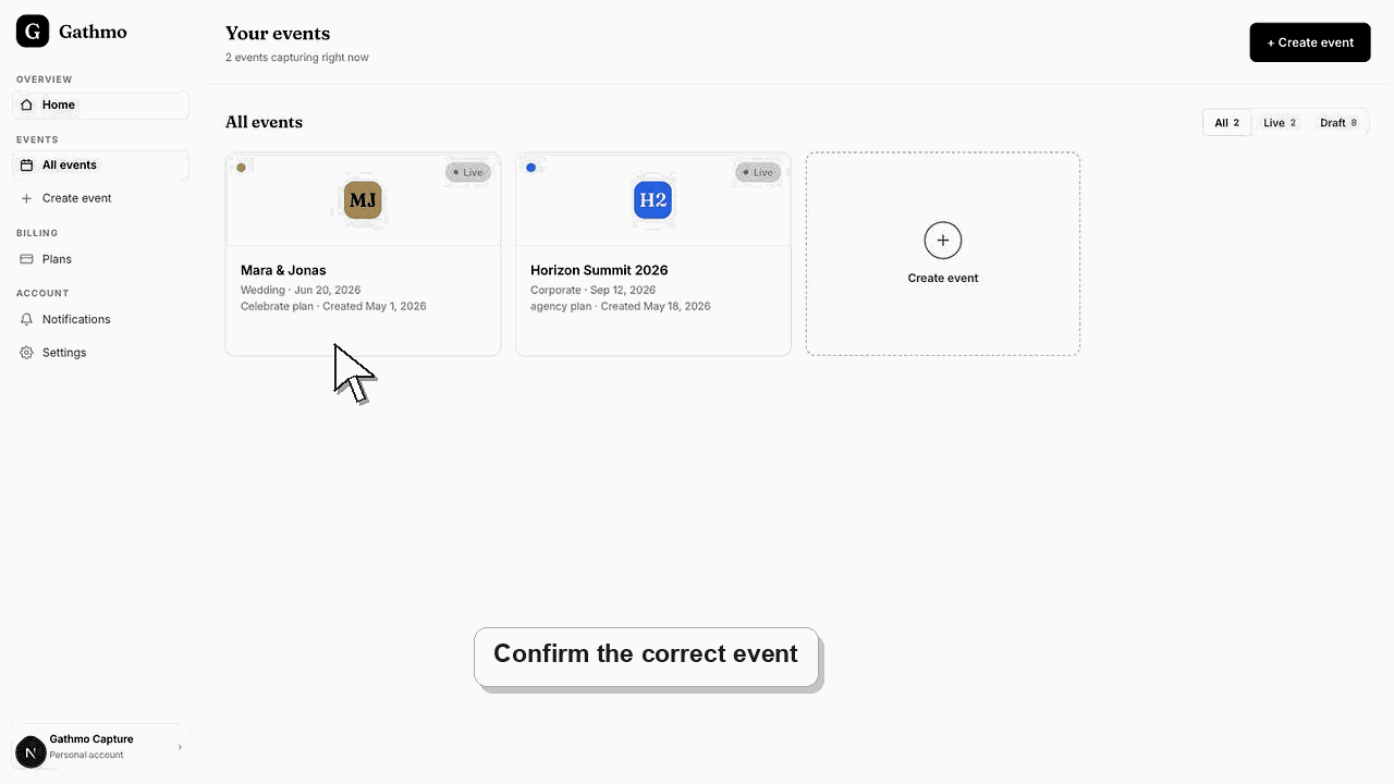 Gathmo dashboard preview for QR code opens the wrong page