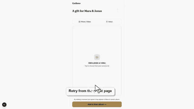 Gathmo dashboard preview for Upload failed