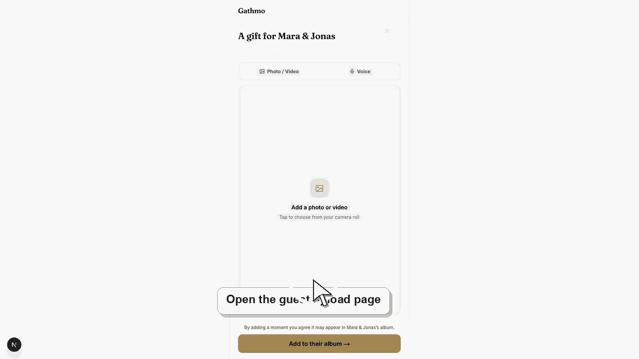 Gathmo dashboard preview for How consent works for guest uploads