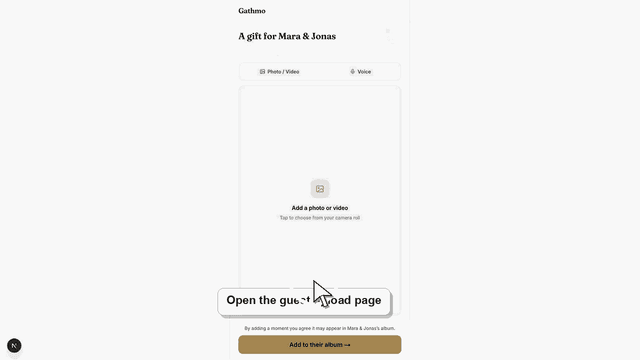Gathmo dashboard preview for How consent works for guest uploads