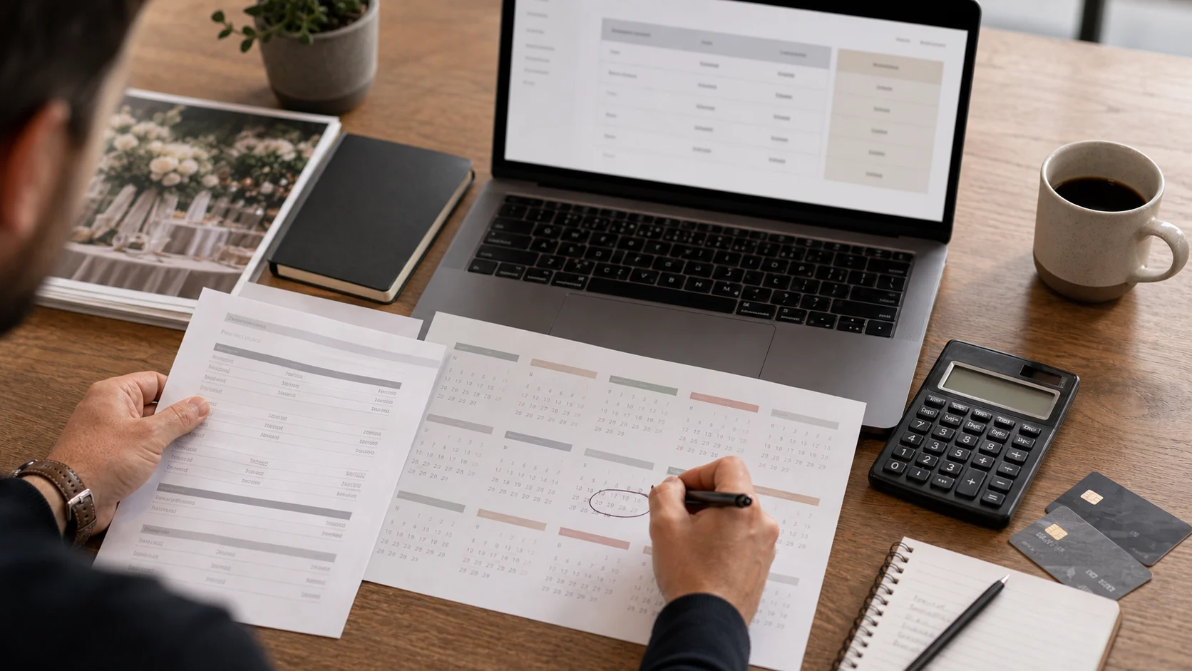 A calendar and a calculator showing the saving from annual versus monthly subscription billing