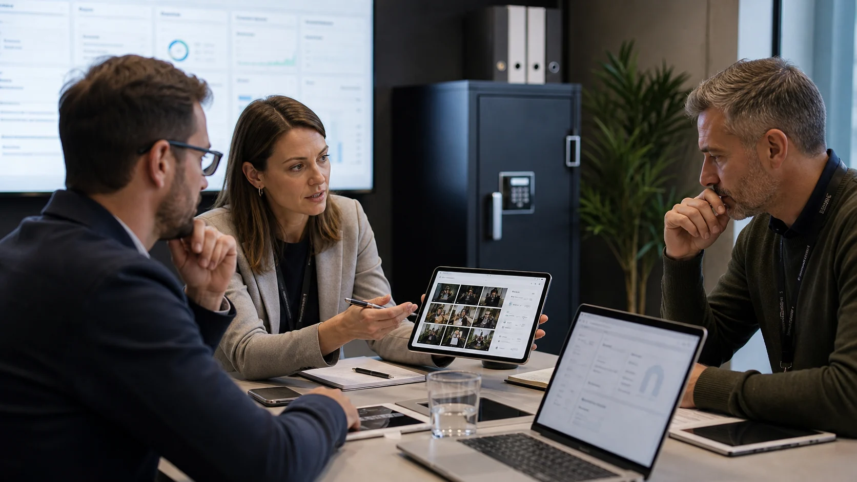 A corporate event team reviewing security requirements for a guest photo platform