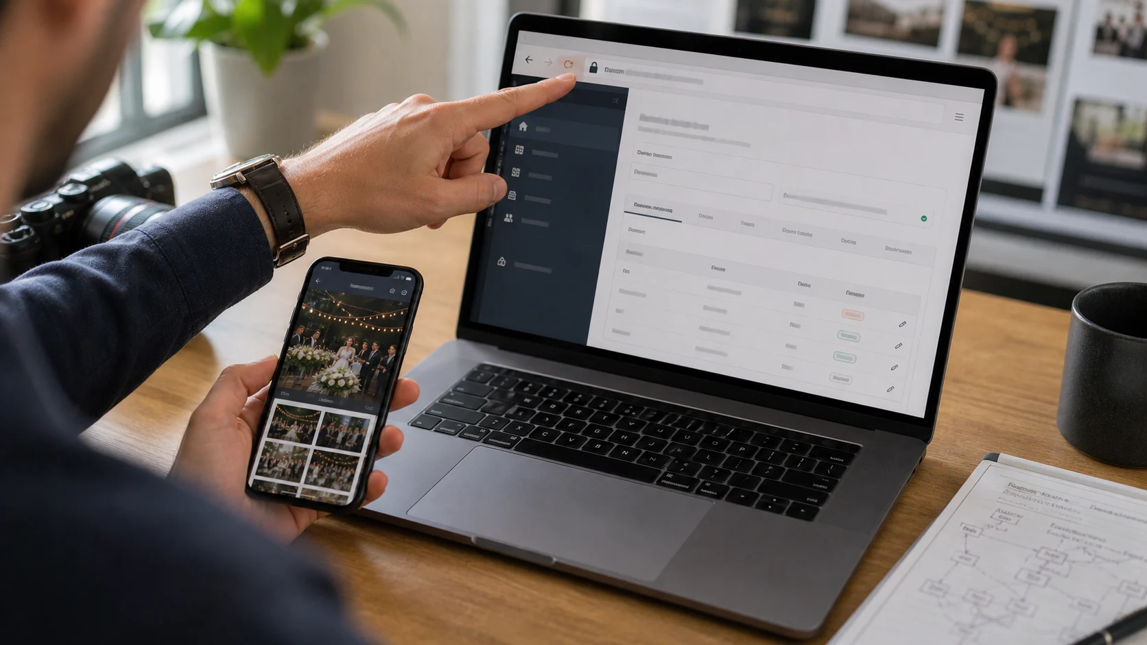 A guest photo gallery loading on a studio's own custom domain in a phone browser