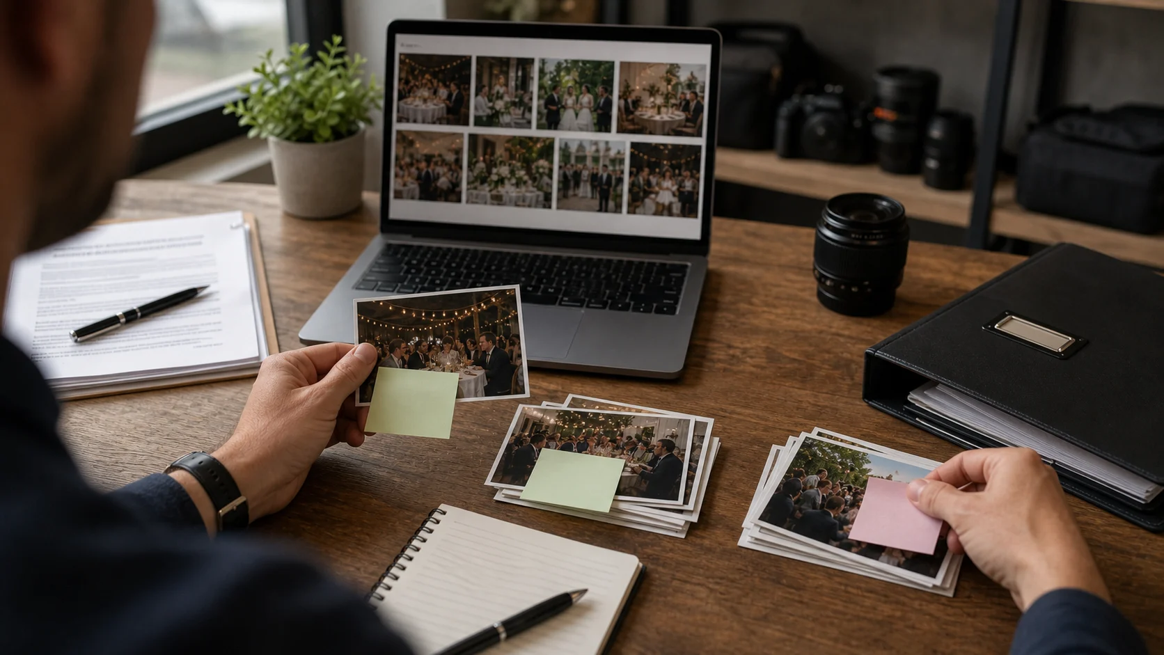 An event photographer reviewing GDPR responsibilities for guest photos on a laptop