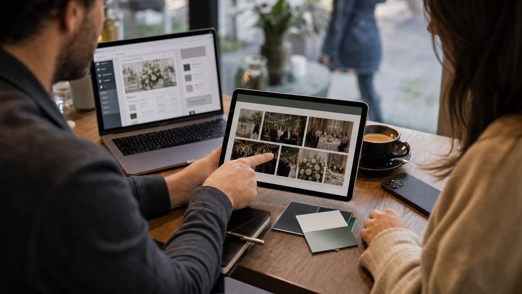 Two reseller event photo platforms compared on phones, focused on branding depth