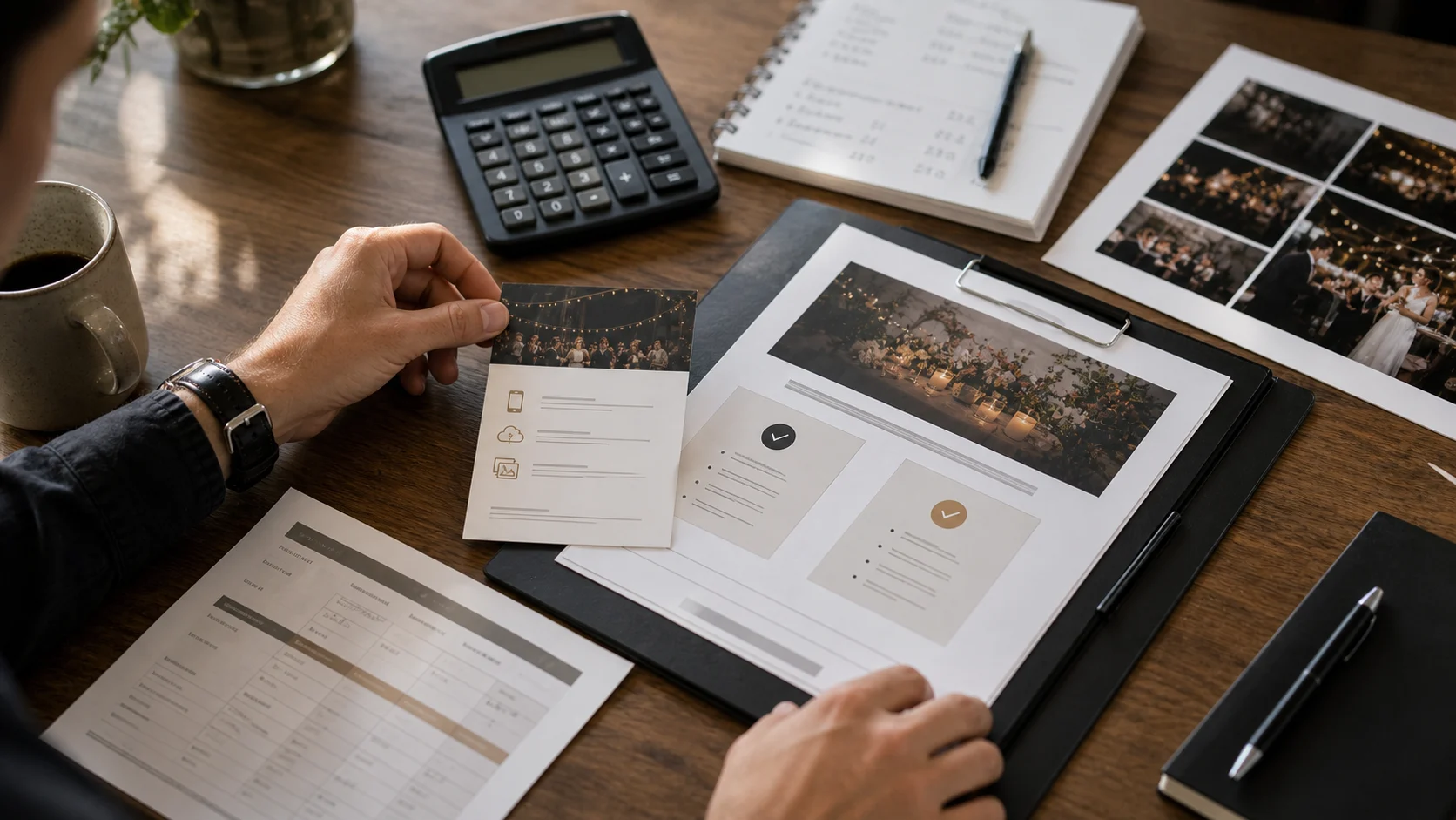 A studio pricing sheet showing a branded guest-photo add-on as a line item on a client quote