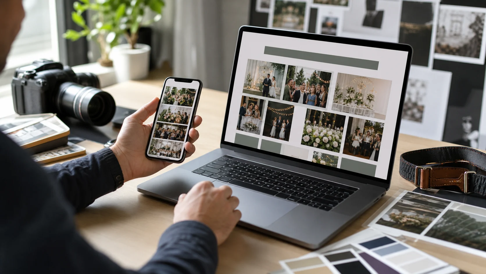 Branded event photo app cards shown on phones, illustrating white-label gallery options for studios