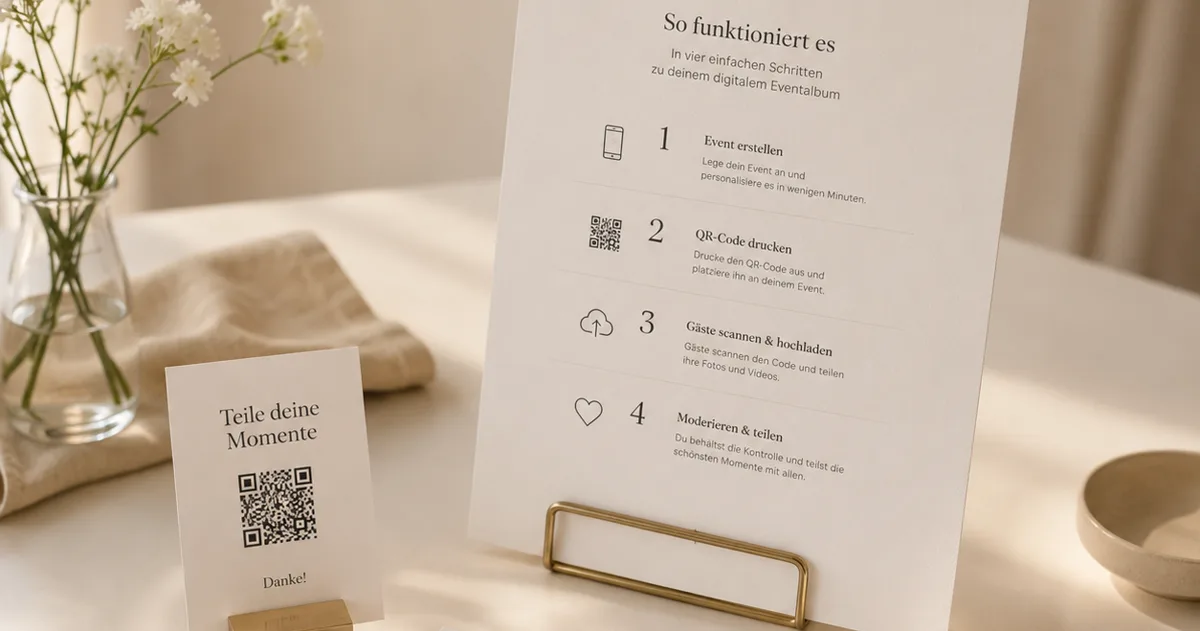 wedding guests using a QR code photo sharing experience for Wedding QR Code for Photos: The Complete Setup Guide (With Free Sign Templates)