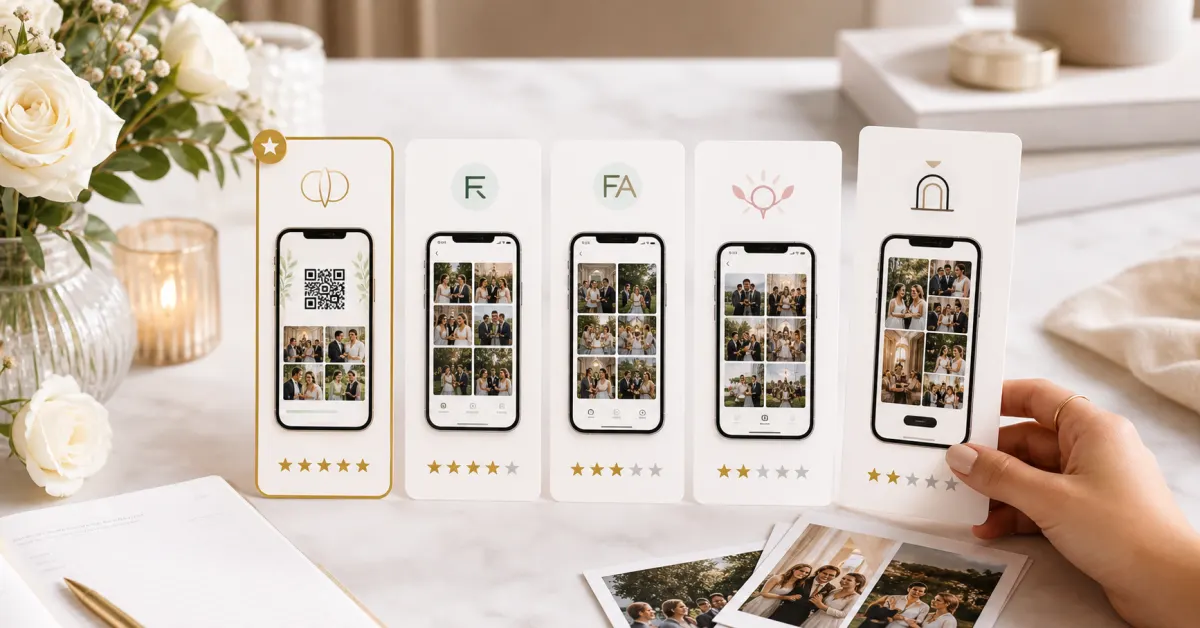 wedding guests using a QR code photo sharing experience for Guestlense vs Gathmo for Weddings: Album Beauty, Head-to-Head