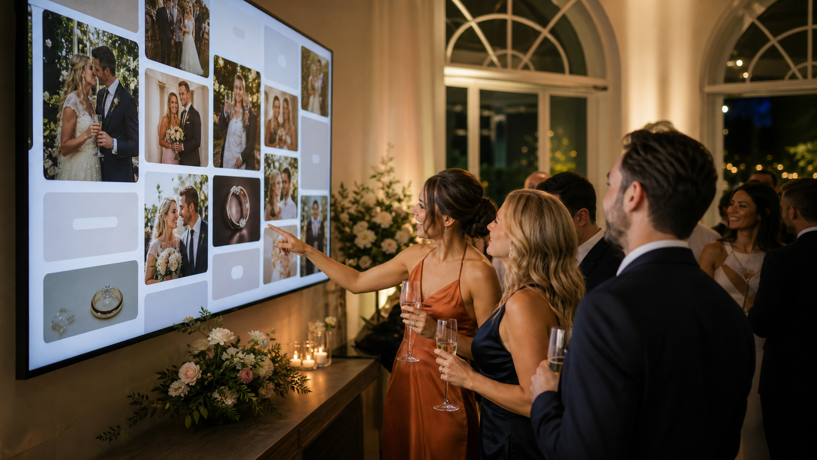 Guest photos displayed on a live event photo wall